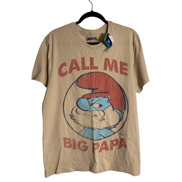 SMURFS "Call Me Big Papa" Graphic Tee NEW Tan SS Size L - Picture 2 of 5